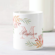Personlig Rosa Watercolor Blommigt Monogram Namn