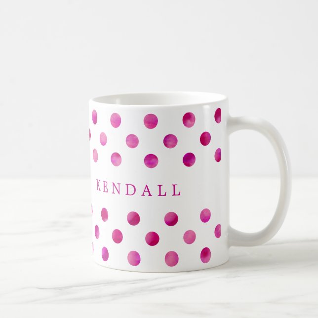 Personlig Rosa Watercolor Polka dots Kaffemugg (Höger)