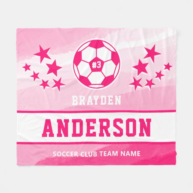 Personlig Rosa Watercolor Soccer Player Namn Fleecefilt (Framsidan (Horisontell))