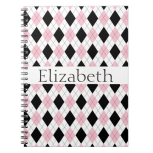 Personlig Rosa White Black Argyle Mönster Anteckningsbok