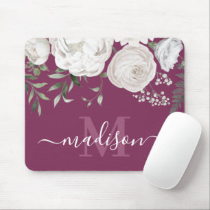 Personlig Rosa White Blommigt Namn Monogram Musmatta