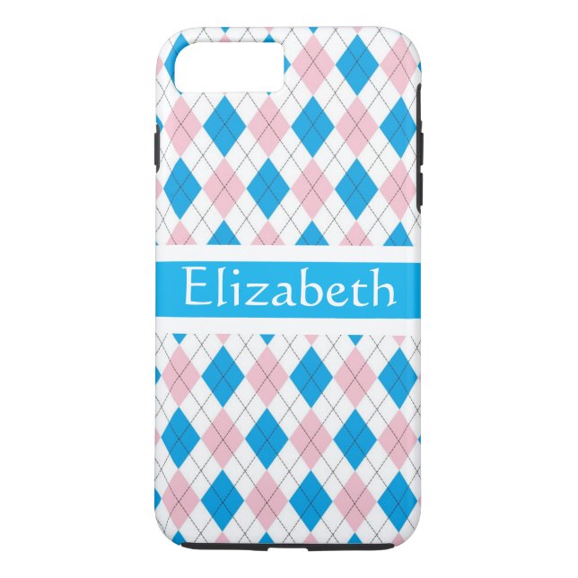 Personlig Rosa White Blue Argyle Mönster Case-Mate iPhone Skal (Baksida)