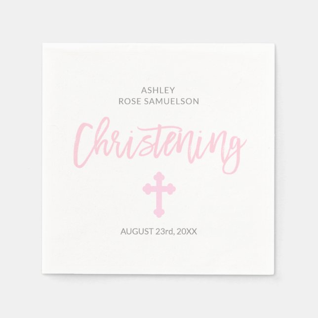 Personlig Rosa White GIRL Kor CHRISTENING Pappersservett (Framsidan)