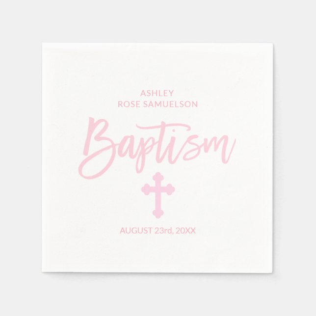 Personlig Rosa White Kor GIRL BAPTISM Pappersservett (Framsidan)