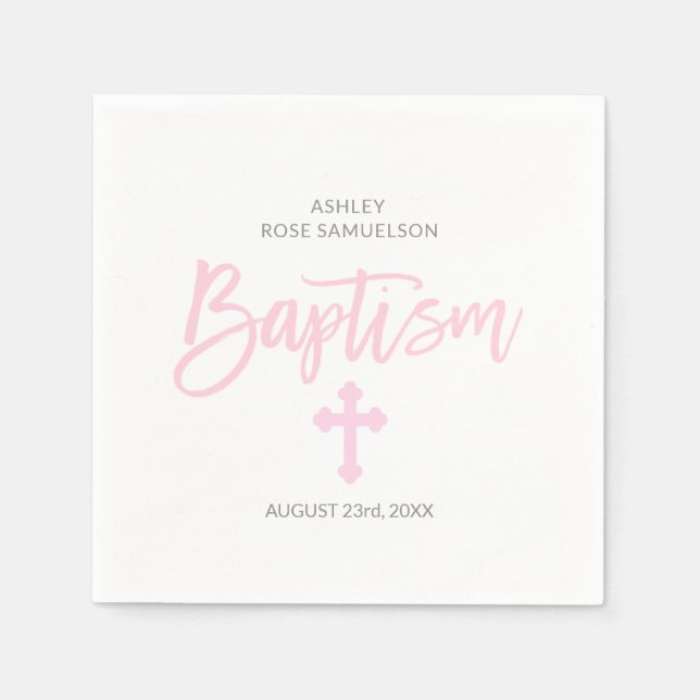 Personlig Rosa White Kor GIRL BAPTISM Pappersservett (Framsidan)