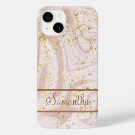 Personlig Rosa White Marble Swirl Guld Glitter
