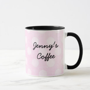 Personlig Rosa White Polka-prickkaffe Mugg