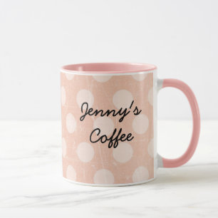 Personlig Rosa White Polka-prickkaffe Mugg