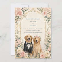Personlig rosabrölloppsinbjudan med Golden Retriev