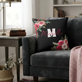 Personlig rosblomma monogram namn anpassad kudde