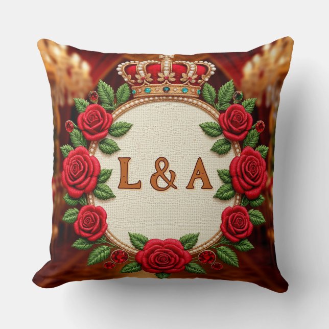 🌹 Personlig Rosmonogram Initial Dekoration för Kv Kudde (Framsida)