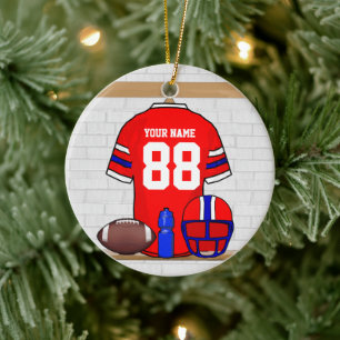 Personlig Rött vitt blått Football Jersey Julgransprydnad Keramik