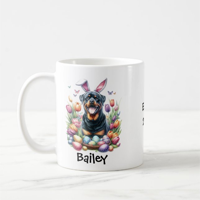 Personlig Rottweiler Hund Påsk/Vår Kaffemugg (Vänster)