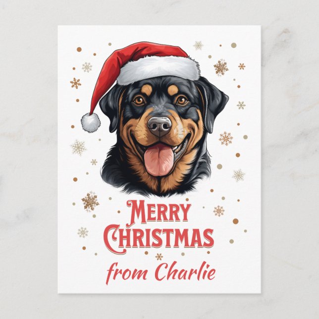 Personlig Rottweiler Hund Santa God jul Vykort (Framsida)