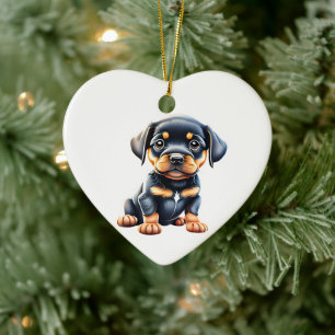 Personlig Rottweiler Valp Julgransprydnad Keramik