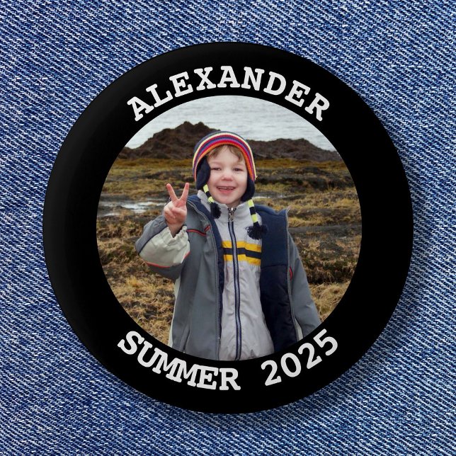 Personlig Round Family Photo Black Knapp (Personalized Round Family Photo Black Button)