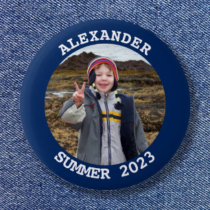 Personlig Round Family Photo Navy Blue Knapp
