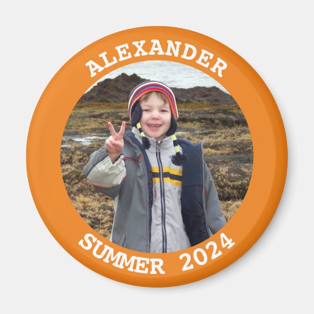 Personlig Round Family Photo Orange Magnet (Framsidan)