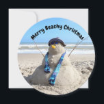 Personlig Round Florida Snögubbe Beach-jul Julkort<br><div class="desc">Foto på en sandskulptur snögubbe - anpassa texten enkelt.</div>