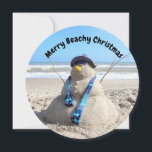 Personlig Round Florida Snögubbe Beach-jul Julkort<br><div class="desc">Foto på en sandskulptur snögubbe - anpassa texten enkelt.</div>