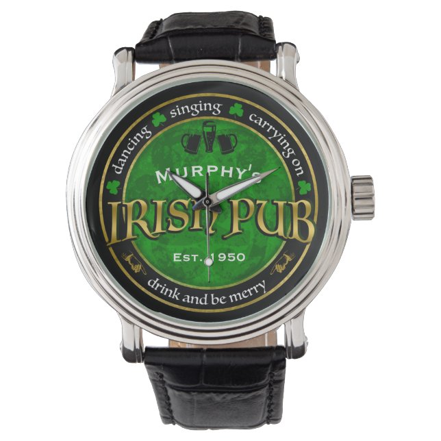 Personlig, Round Irish Pub Logotyp Armbandsur (Framsida)