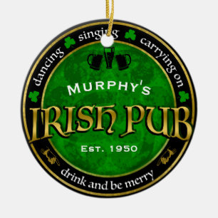 Personlig, Round Irish Pub Logotyp Julgransprydnad Keramik
