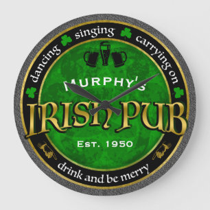 Personlig, Round Irish Pub Logotyp Stor Klocka