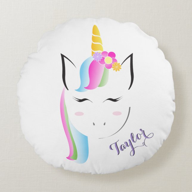 Personlig Round Unicorn Pillow Rund Kudde (Framsidan)