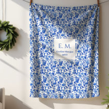 Personlig Royal Blå Blommig Toile Mysig Filta