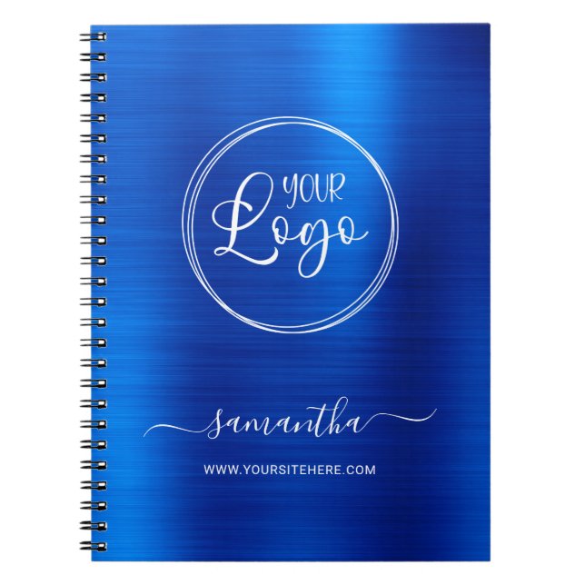 Personlig Royal Blue Foil White Business Logotyp Anteckningsbok (Framsidan)
