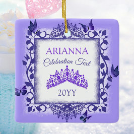 Personlig Royal Lila Tiara & Fjärilar Julgransprydnad Keramik