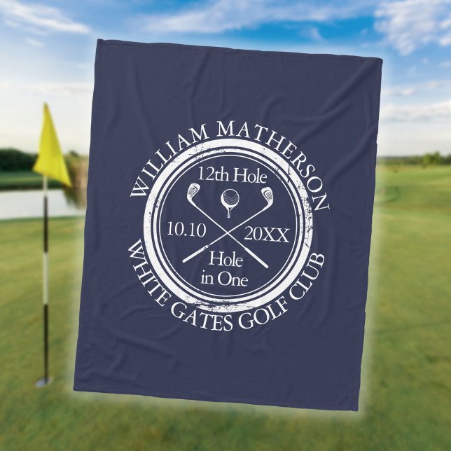 Personlig Royalblå golfhål-i-ett Fleecefilt (Golf Hole in One Royal Blue Personalized Fleece Blanket)