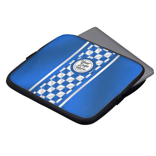 Personlig Royalblå Rutig Racingrand Laptop Fodral (Framsida topp)