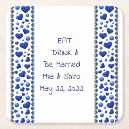 Personlig&rt, blått glitter-hjärta underlägg papper kvadrat