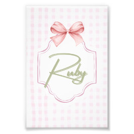 Personlig Ruby Flicka Nursery Bow&Gingham Fototryck