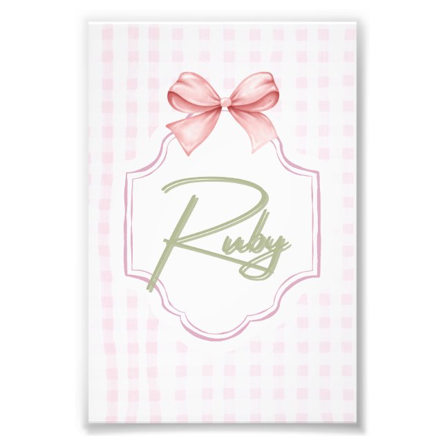 Personlig Ruby Flicka Nursery Bow&Gingham Fototryck (Framsidan)