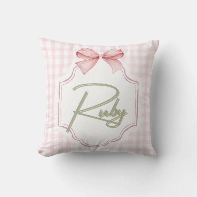 Personlig Ruby Flicka Nursery Bow&Gingham Kudde (Framsida)