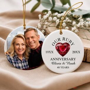 Personlig Ruby Heart 40-års bröllopsjubileum Julgransprydnad Keramik