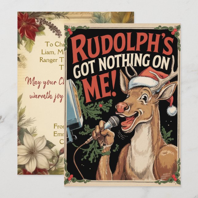 Personlig Rudolph Har Inget Roligt Vintage Julkort (Fram/baksida)