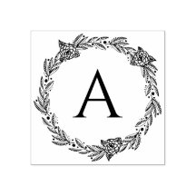 Personlig rund blomster monogram gummistämpel