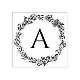 Personlig rund blomster monogram gummistämpel stämpel