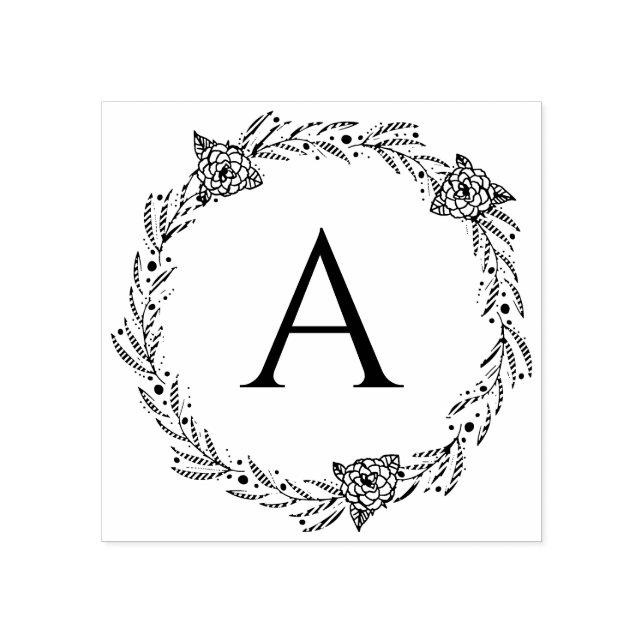 Personlig rund blomster monogram gummistämpel stämpel (Tryck)