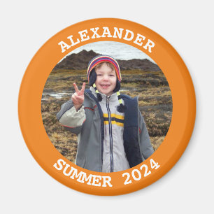 Personlig Rund Familjefoto Orange Magnet