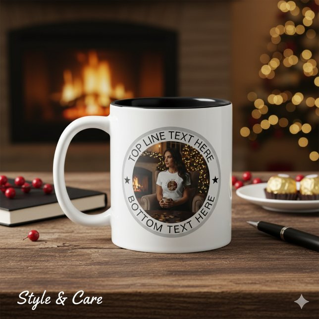 Personlig rund foto textmärkning present Två-Tonad mugg (Personalized Round Photo Text Mark Gift Two-Tone Coffee Mug)