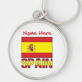Personlig rund metall med Spaniens flagga och arv Silverfärgad Nyckelring