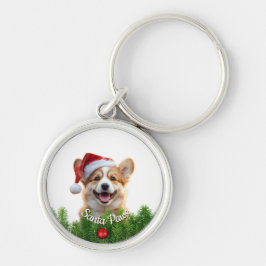 Personlig rund nyckelring – Santa Paws Corgi