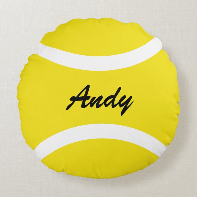 Personlig runda gult tennis boll dekorativ kudde (Framsidan)