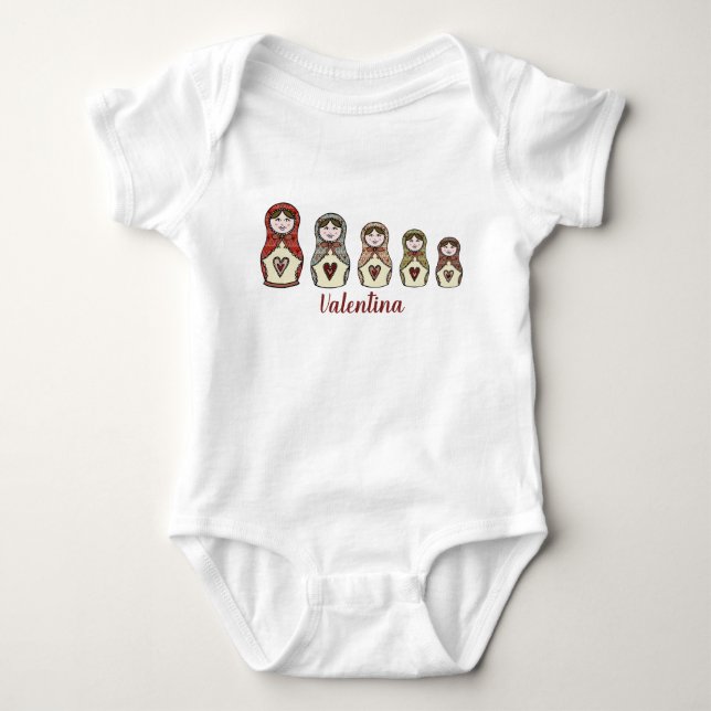 Personlig Russian Doll Matryoshka Baby Bodykostym T Shirt (Framsida)