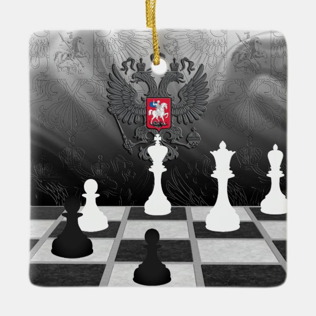 Personlig Russian Flagga Chess Board och Delarare Julgransprydnad Keramik (Framsida)