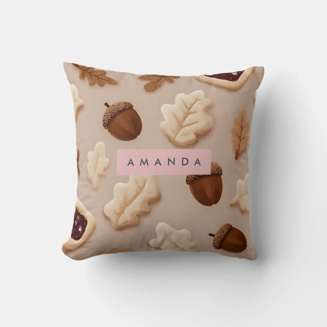 Personlig Rustic Acorn & Oak Löv Mönster Kudde (Framsida)